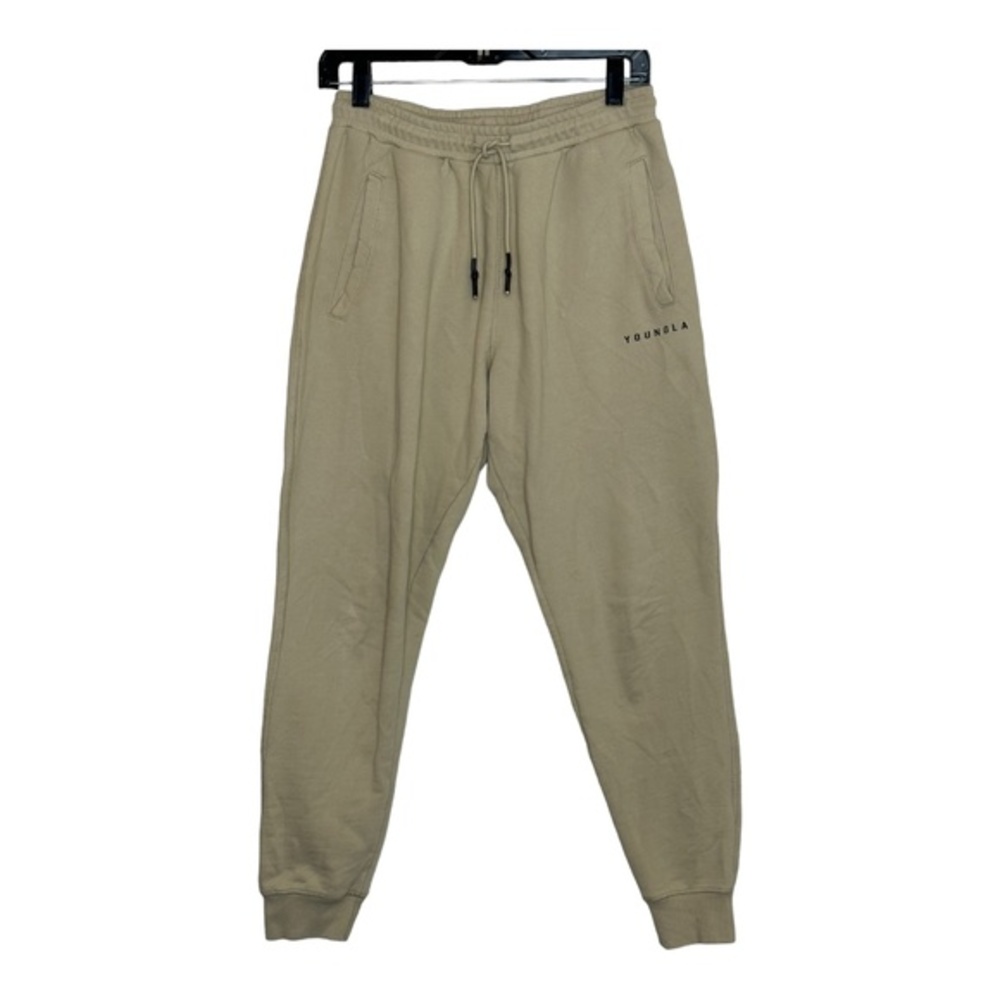 YOUNGLA Sweatpant Joggers Women's‎ Size L Beige Streetwear Logo Cotton Fleece